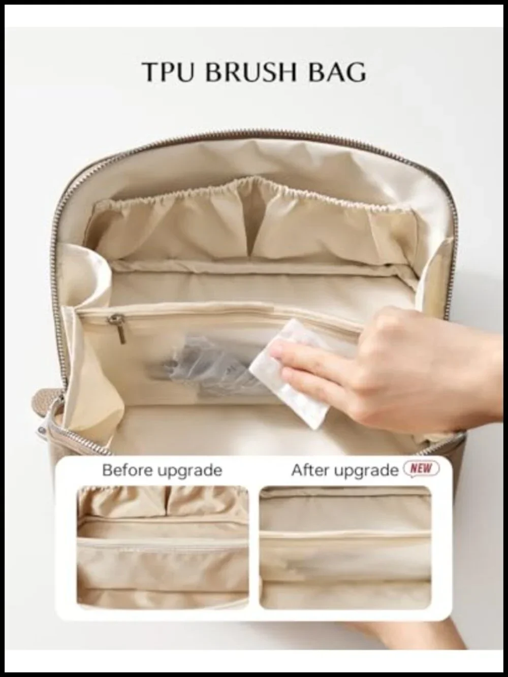 Large Capacity Travel Makeup Bag with TPU Brush Compartment